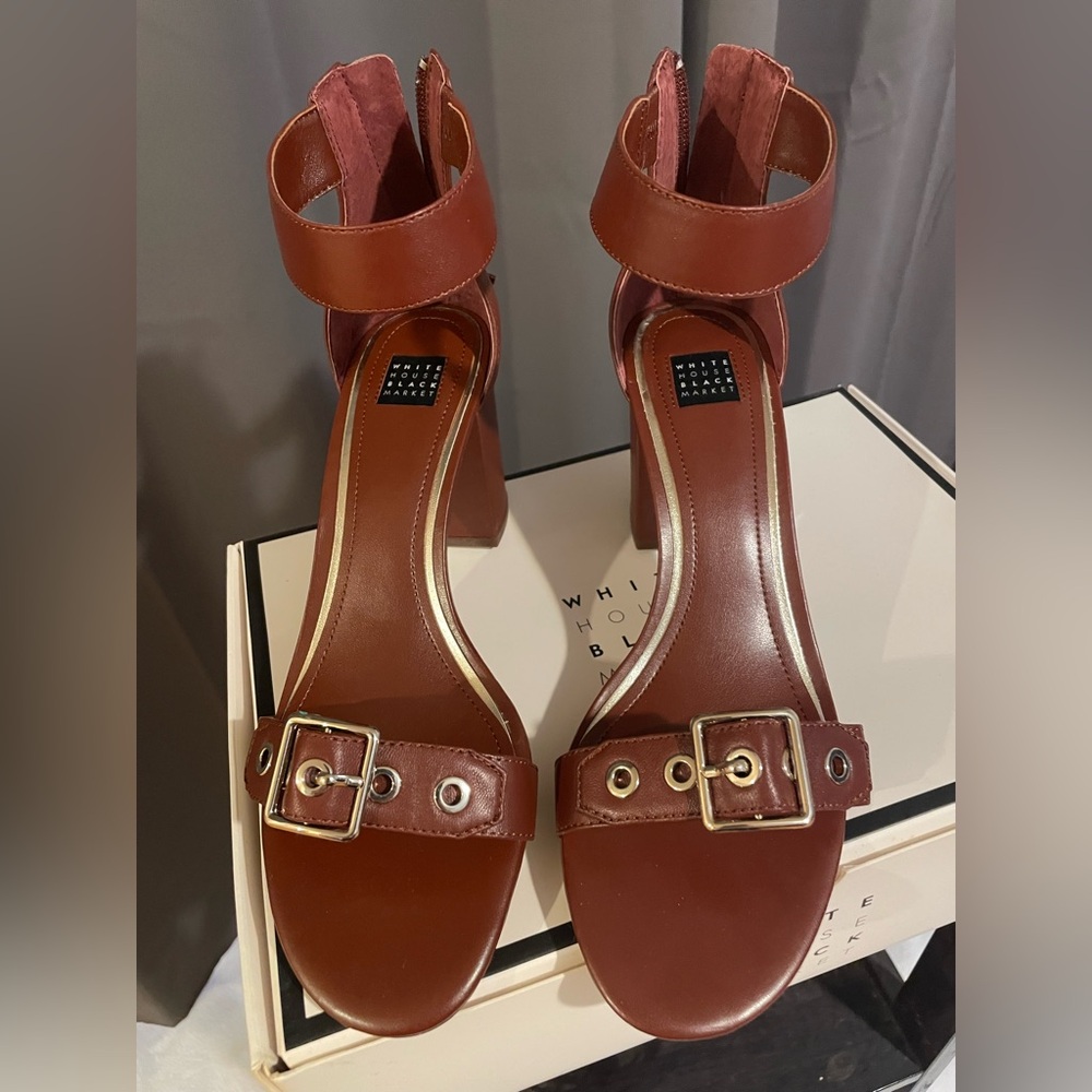 NWT | White House Black Market | Burgundy Sandal Block Heel | Size 8.5